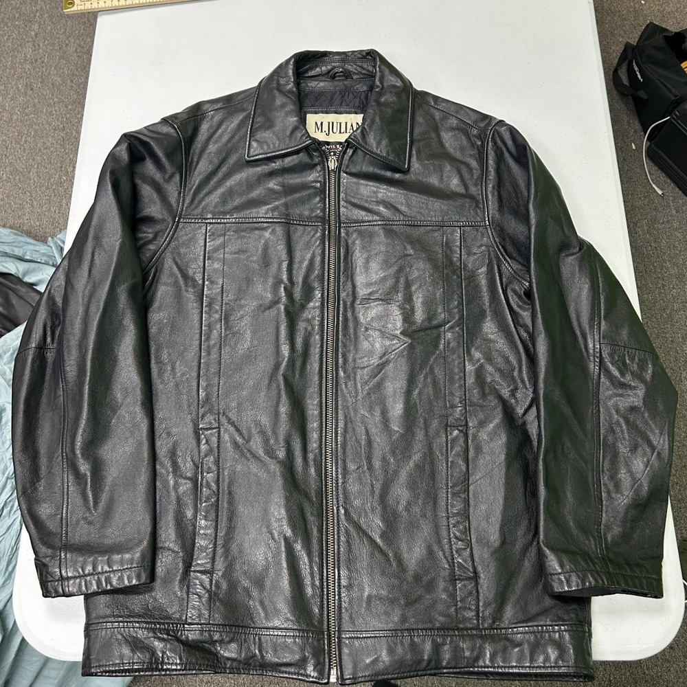 Wilsons Leather M. Julian Jacket Mens Small Black Full Zip Quilted Lined G2